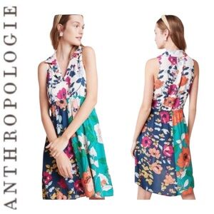 ANTHROPOLOGIE Dinah Collared Halter Tunic Dress Mixed Media Boho Floral Size 6